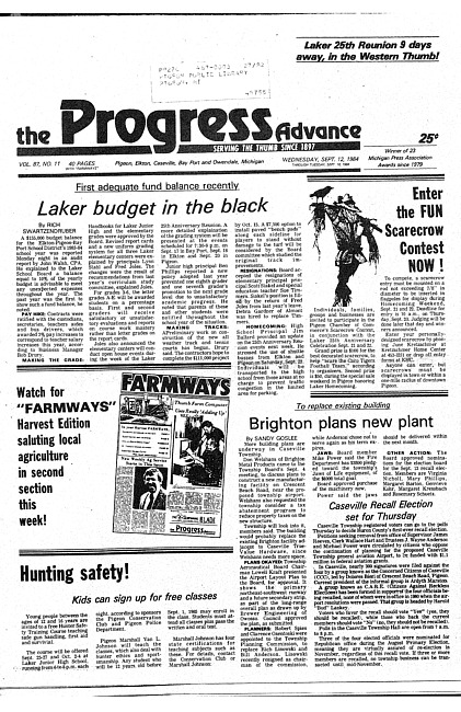 Clippings from The progress advance. Vol. 87 no. 11 (1984 September 12)