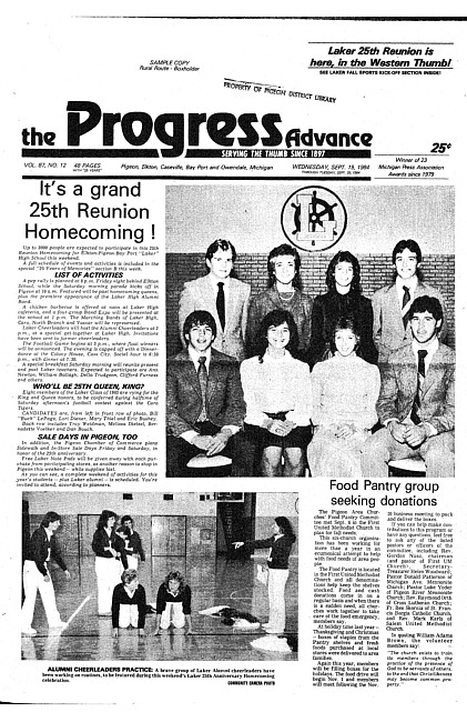 Clippings from The progress advance. Vol. 87 no. 12 (1984 September 19)