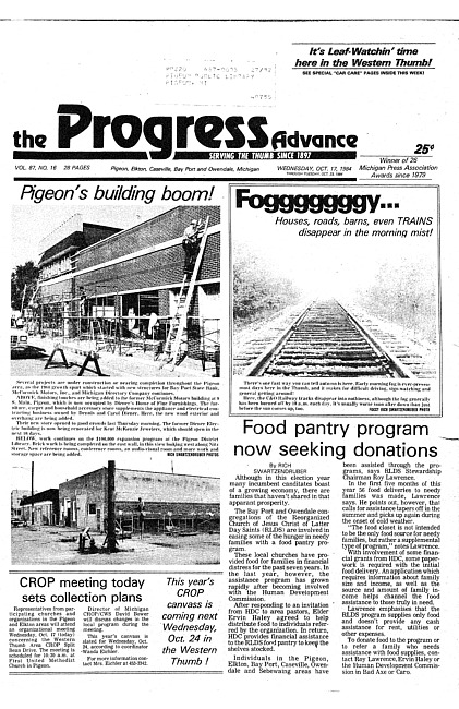 Clippings from The progress advance. Vol. 87 no. 16 (1984 October 17)