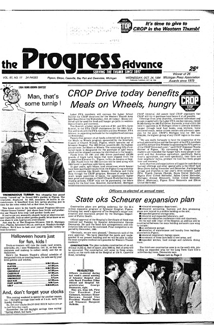 Clippings from The progress advance. Vol. 87 no. 17 (1984 October 24)