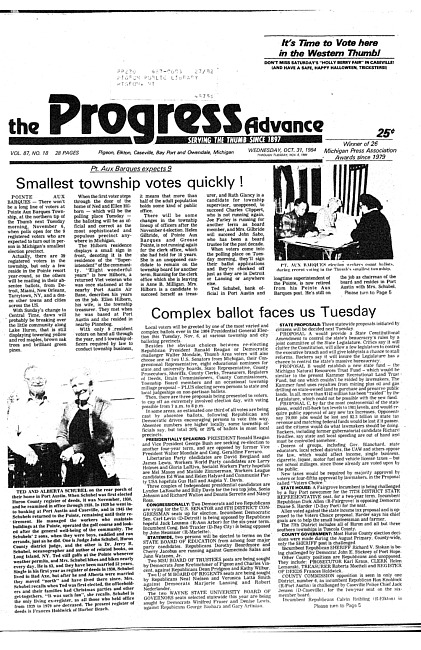 Clippings from The progress advance. Vol. 87 no. 18 (1984 October 31)