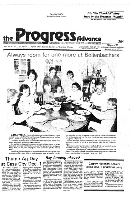 Clippings from The progress advance. Vol. 87 no. 21 (1984 November 21)