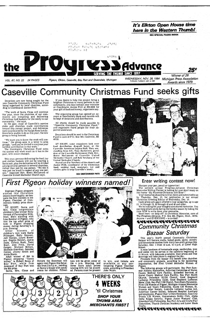 Clippings from The progress advance. Vol. 87 no. 22 (1984 November 28)