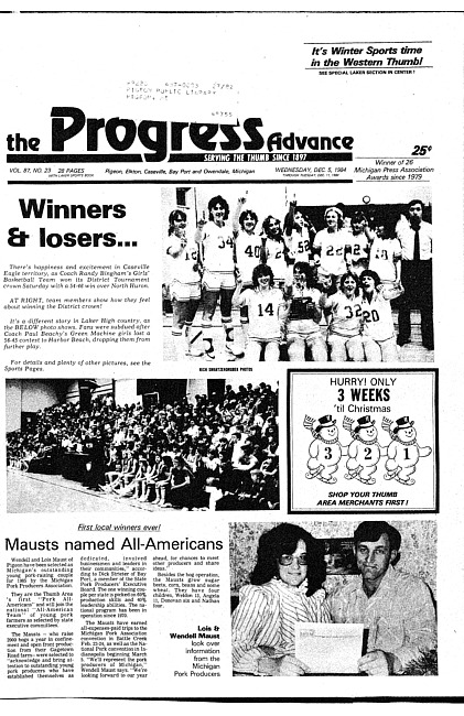 Clippings from The progress advance. Vol. 87 no. 23 (1984 December 5)