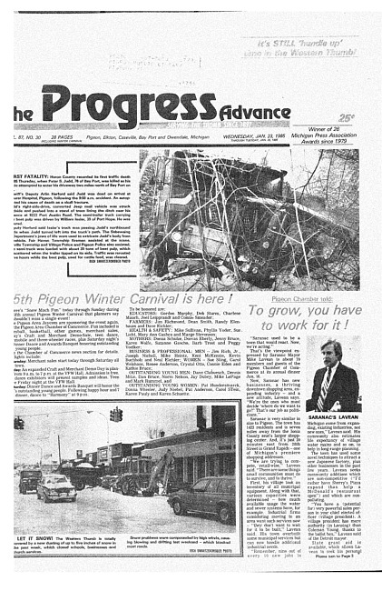 Clippings from The progress advance. Vol. 87 no. 30 (1985 January 23)