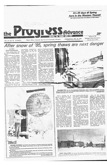 Clippings from The progress advance. Vol. 87 no. 34 (1985 February 20)