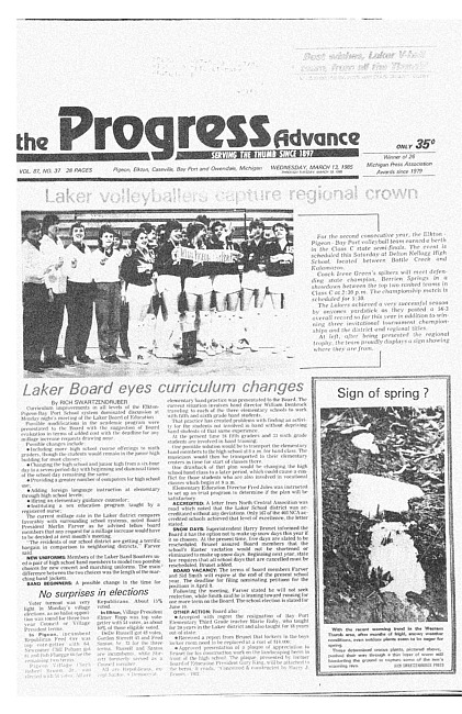 Clippings from The progress advance. Vol. 87 no. 37 (1985 March 13)