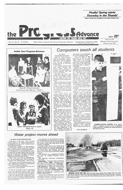 Clippings from The progress advance. Vol. 87 no. 38 (1985 March 20)