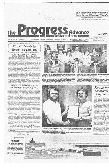 Clippings from The progress advance. Vol. 87 no. 47 (1985 May 22)