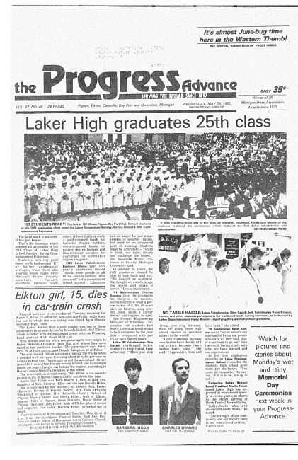 Clippings from The progress advance. Vol. 87 no. 48 (1985 May 29)