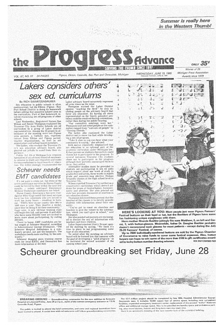 Clippings from The progress advance. Vol. 87 no. 51 (1985 June 19)