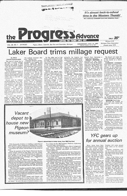 Clippings from The progress advance. Vol. 88 no. 7 (1985 August 14)