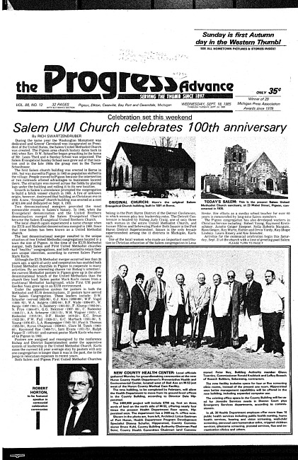 Clippings from The progress advance. Vol. 88 no. 12 (1985 September 18)