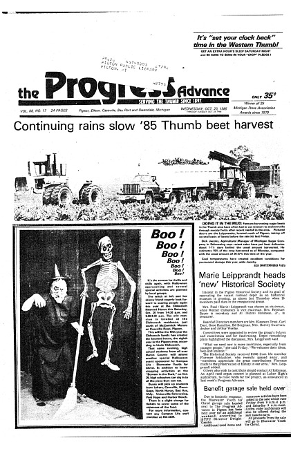 Clippings from The progress advance. Vol. 88 no. 17 (1985 October 23)