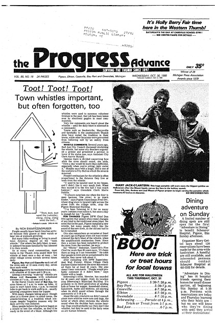 Clippings from The progress advance. Vol. 88 no. 18 (1985 October 30)