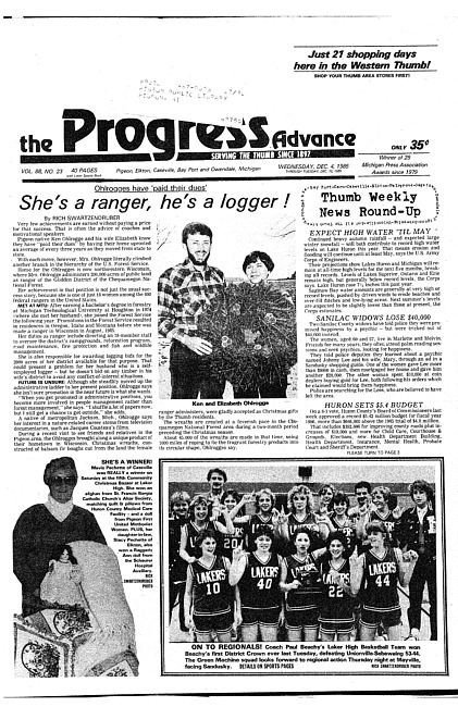 Clippings from The progress advance. Vol. 88 no. 23 (1985 December 4)