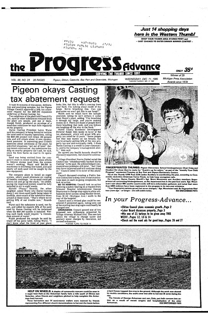 Clippings from The progress advance. Vol. 88 no. 24 (1985 December 11)