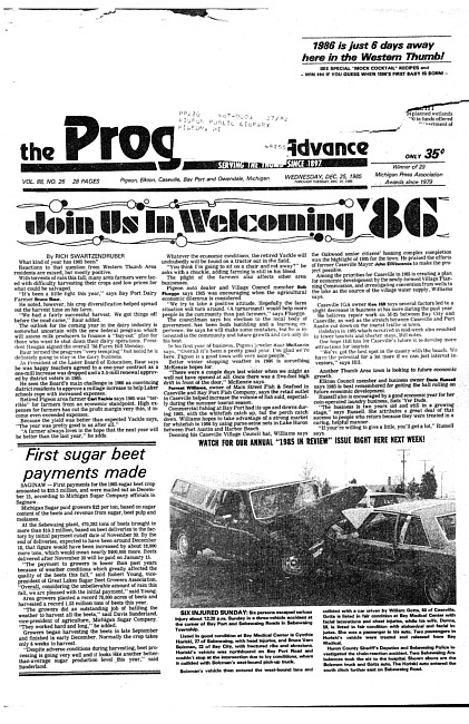 Clippings from The progress advance. Vol. 88 no. 26 (1985 December 25)
