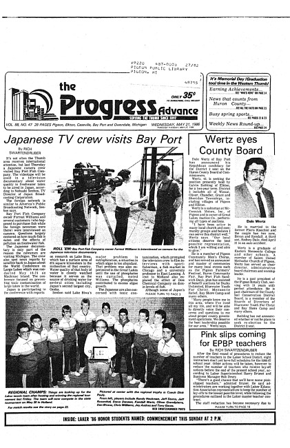 Clippings from The progress advance. Vol. 88 no. 39 (1986 May 21)