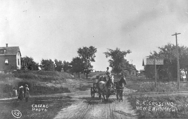 Horse drawn wagon with driver