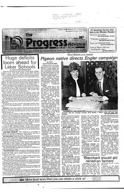 Clippings from The progress advance. Vol. 89 no. 16 (1986 October 15)