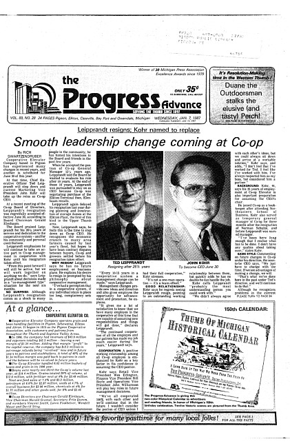 Clippings from The progress advance. Vol. 89 no. 28 (1987 January 7)