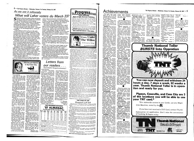 Clippings from The progress advance. Vol. 89 no. 32 (1987 February 4)