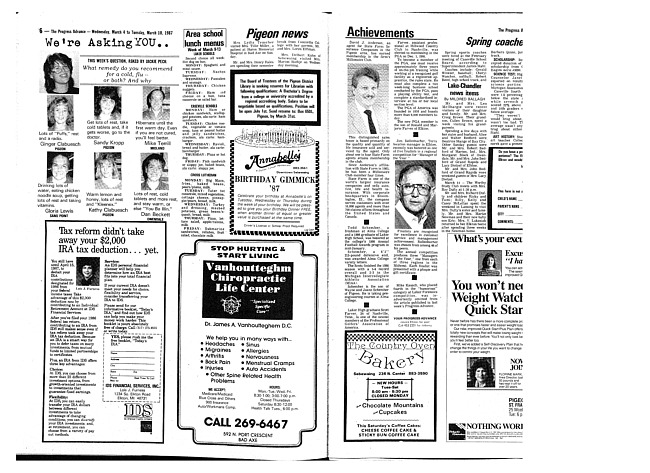 Clippings from The progress advance. Vol. 89 no. 36 (1987 March 4)