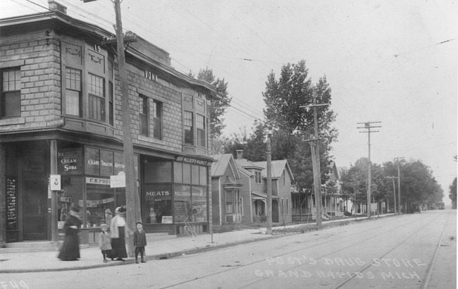 Southwest corner of Wealthy Street