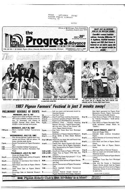 Clippings from The progress advance. Vol. 90 no. 1 (1987 July 1)