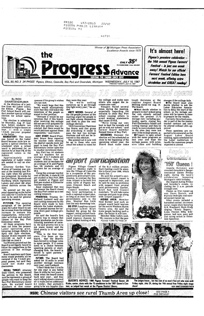 Clippings from The progress advance. Vol. 90 no. 3 (1987 July 15)