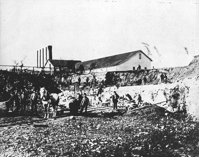 Men working at the plaster mine