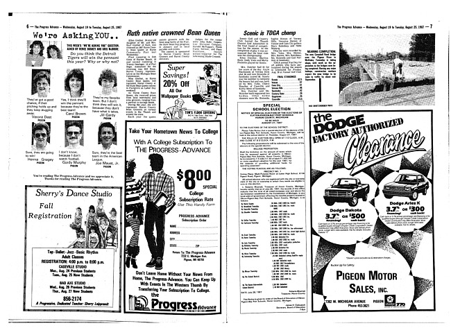 Clippings from The progress advance. Vol. 90 no. 8 (1987 August 19)