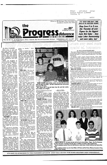 Clippings from The progress advance. Vol. 90 no. 16 (1987 October 14)