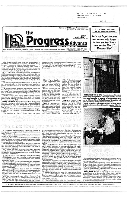 Clippings from The progress advance. Vol. 90 no. 20 (1987 November 11)