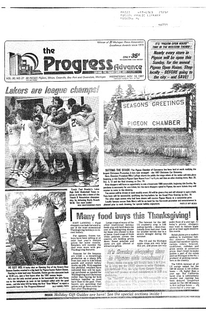 Clippings from The progress advance. Vol. 90 no. 21 (1987 November 18)