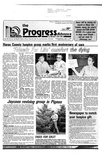 Clippings from The progress advance. Vol. 90 no. 23 (1987 December 2)
