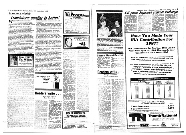 Clippings from The progress advance. Vol. 90 no. 27 (1987 December 30)