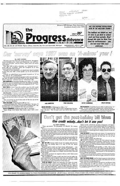 Clippings from The progress advance. Vol. 90 no. 28 (1988 January 6)