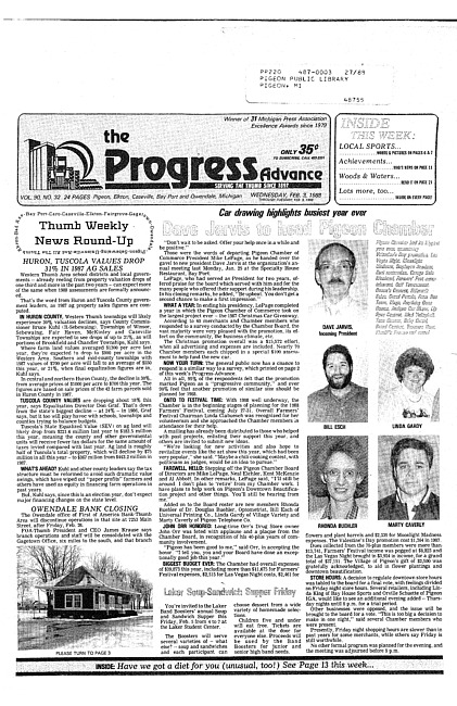 Clippings from The progress advance. Vol. 90 no. 32 (1988 February 3)