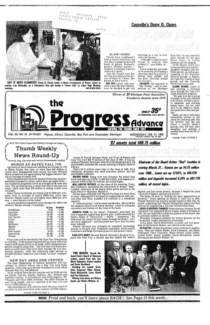 Clippings from The progress advance. Vol. 90 no. 34 (1988 February 17)