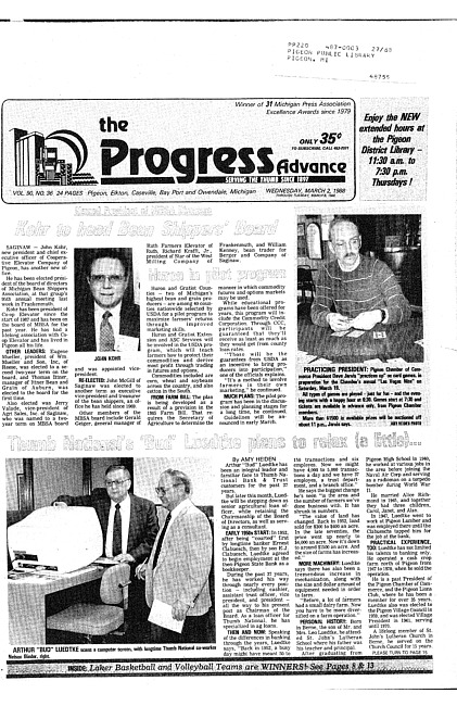 Clippings from The progress advance. Vol. 90 no. 36 (1988 March 2)