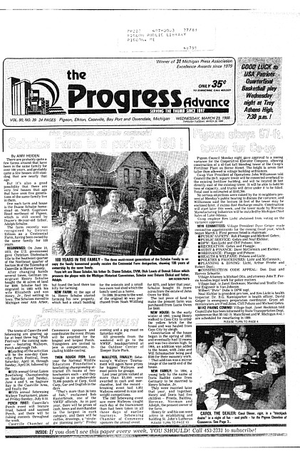 Clippings from The progress advance. Vol. 90 no. 39 (1988 March 29)