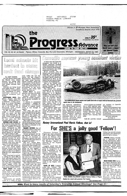 Clippings from The progress advance. Vol. 90 no. 40 (1988 March 30)