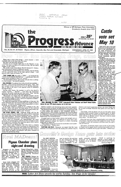 Clippings from The progress advance. Vol. 90 no. 44 (1988 April 27)