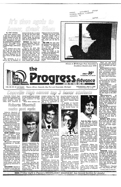 Clippings from The progress advance. Vol. 90 no. 45 (1988 May 4)