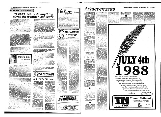 Clippings from The progress advance. Vol. 91 no. 1 (1988 June 29)