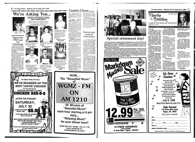 Clippings from The progress advance. Vol. 91 no. 2 (1988 July 6)