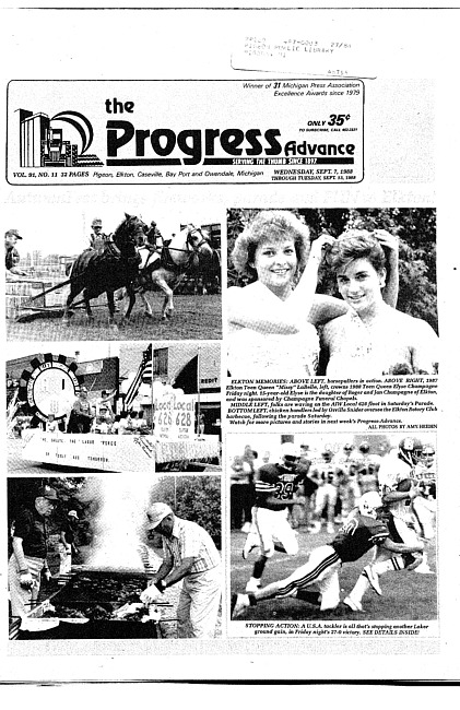 Clippings from The progress advance. Vol. 91 no. 11 (1988 September 7)