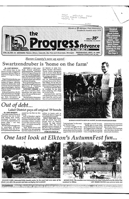 Clippings from The progress advance. Vol. 91 no. 12 (1988 September 14)